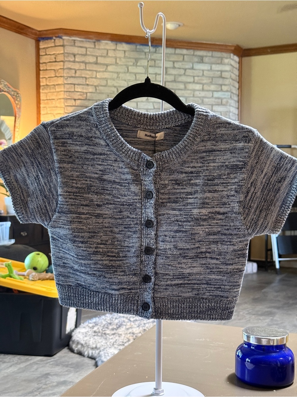Madhappy Melange Knit Short Sleeve Baby Cardigan Top Nightwave Gray Size M